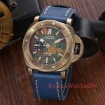 Copy Panerai Luminor Submersible Camouflage Dial Blue Leather Band Watch 